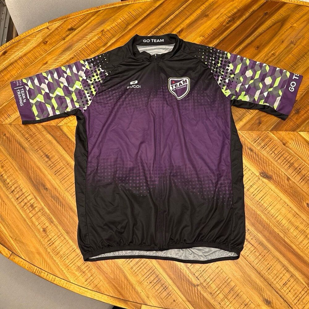 Sugoi Men’s 3XL Cycling Jersey Full Zip Team Training Short Sleeve Purple Green
